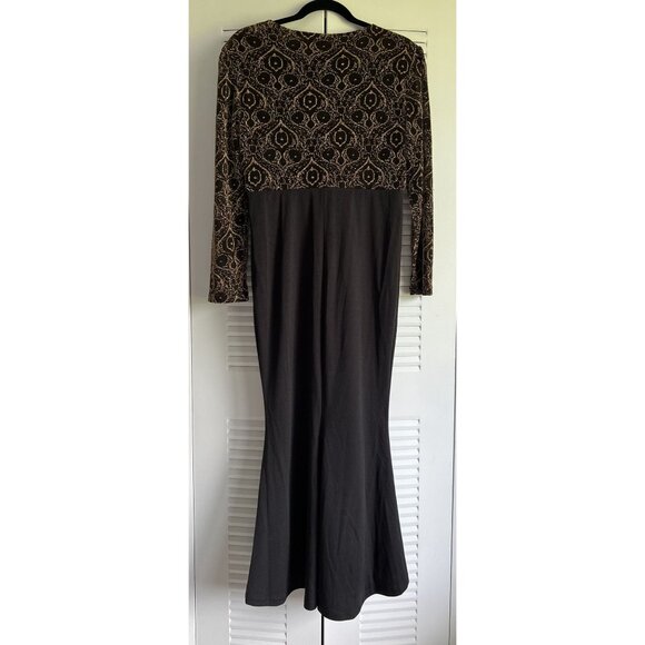 Shein Curve Women's Black & Metallic Gold Long Dress Size 0XL Party Formal - Picture 5 of 7